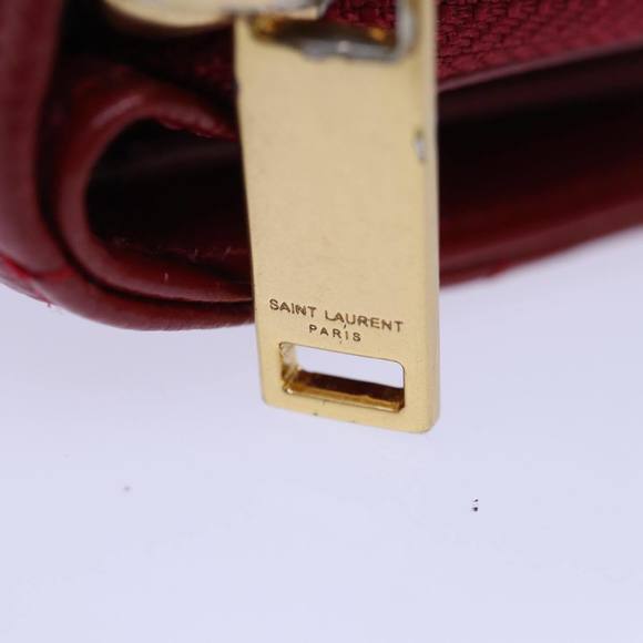 SAINT LAURENT Compact Wallet Leather Red Gold BOW01 Auth 85840 - Picture 7 of 16